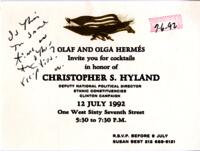 Personal Correspondence 1993: Hermes, Olaf and Olga; Cocktails Invitation; Hyland, Christopher S.